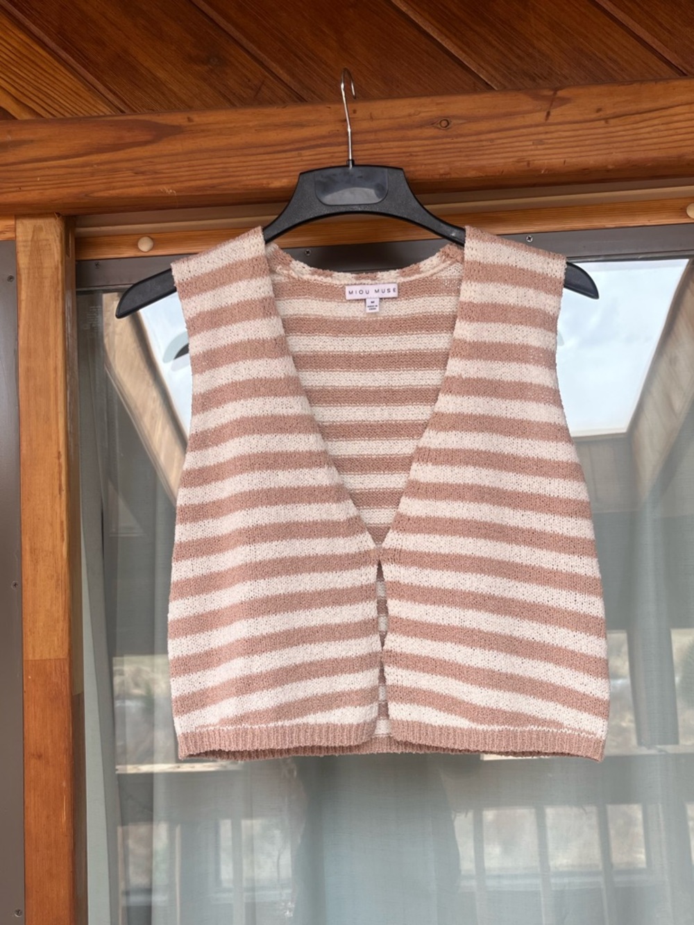 Striped Knit Vest in Beige and Cream